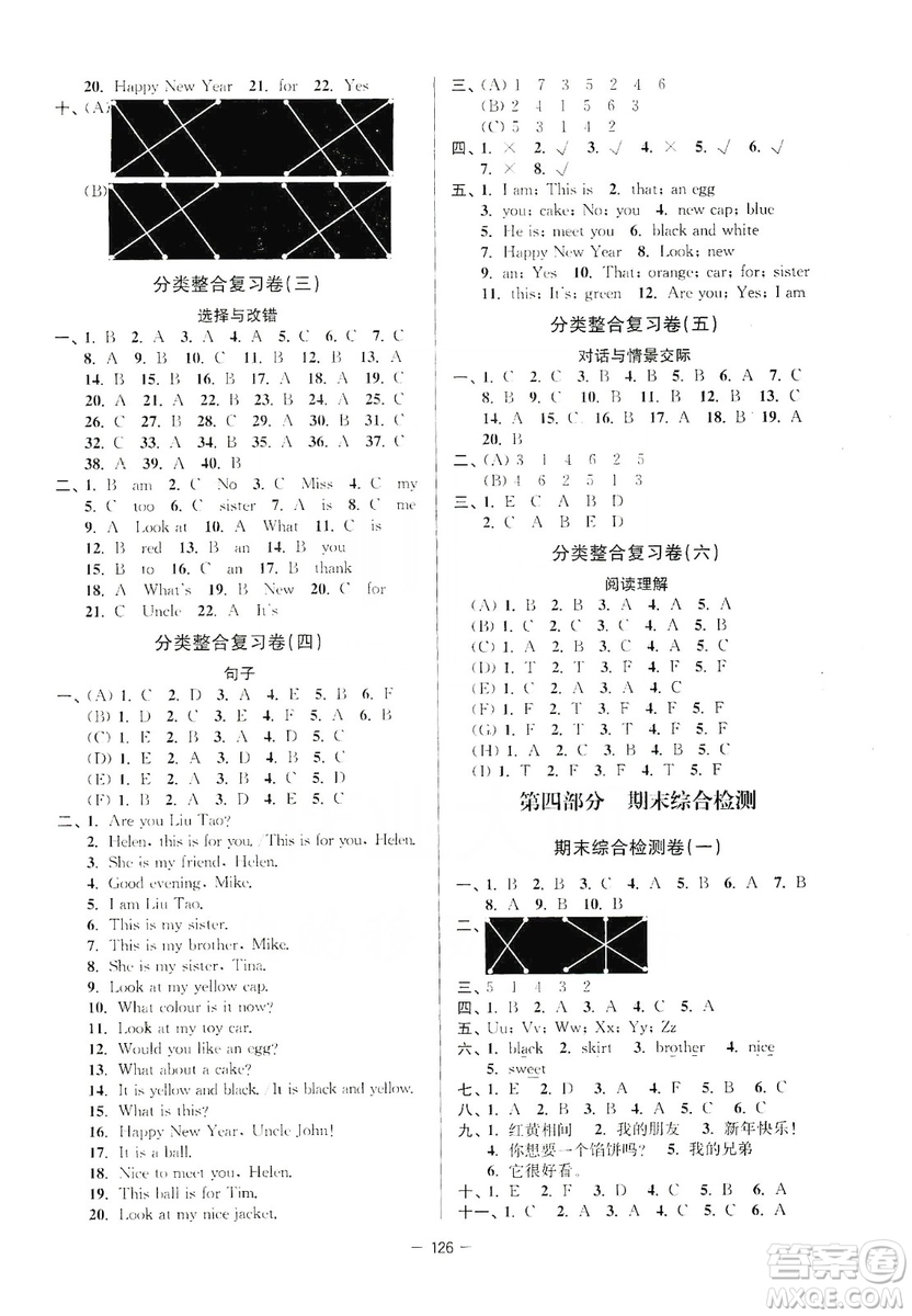 江蘇人民出版社2019江蘇好卷三年級英語上冊譯林版答案