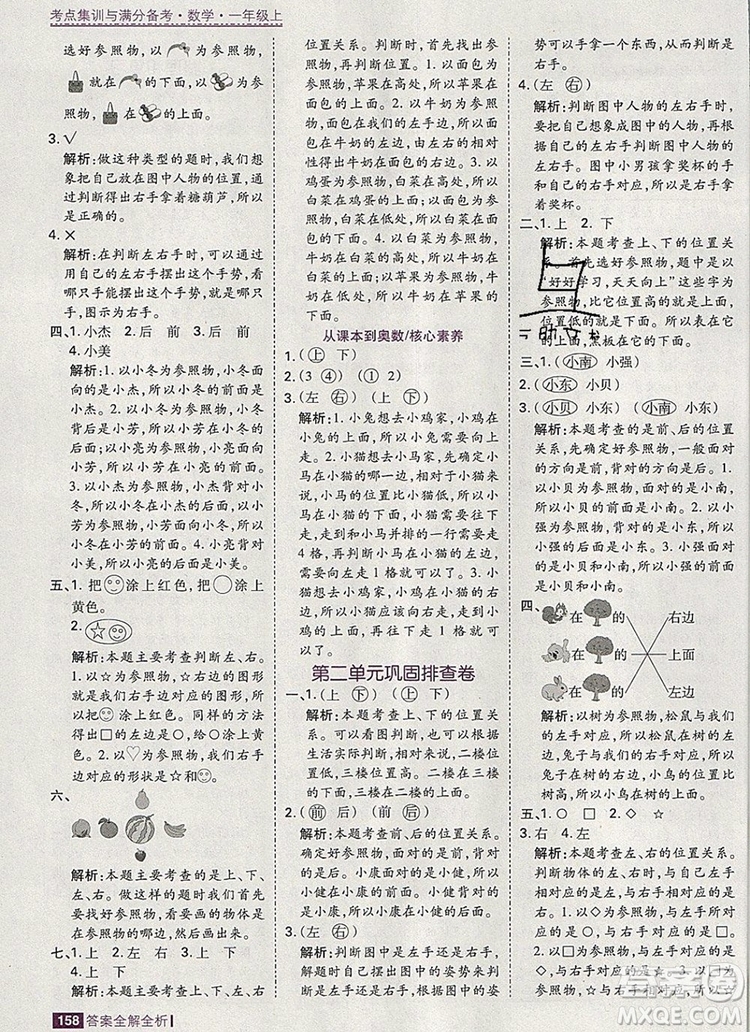 2019年考點(diǎn)集訓(xùn)與滿分備考一年級(jí)數(shù)學(xué)上冊人教版答案