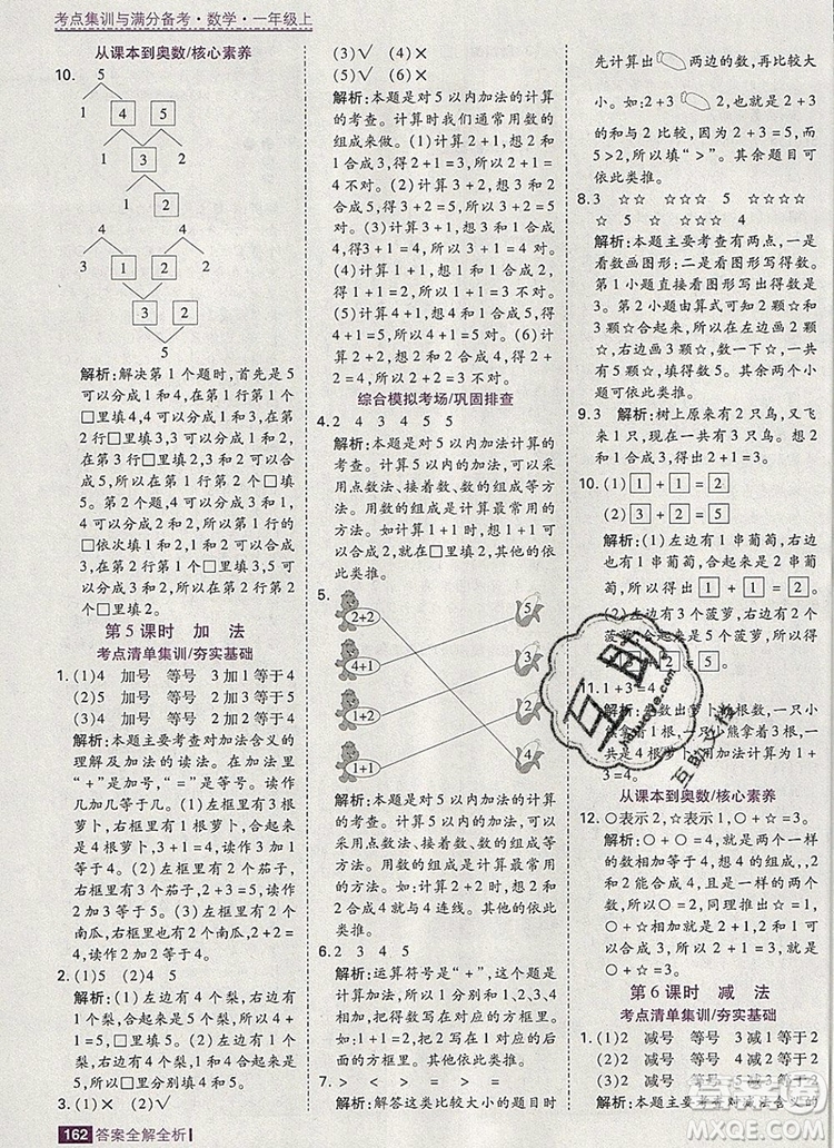 2019年考點(diǎn)集訓(xùn)與滿分備考一年級(jí)數(shù)學(xué)上冊人教版答案