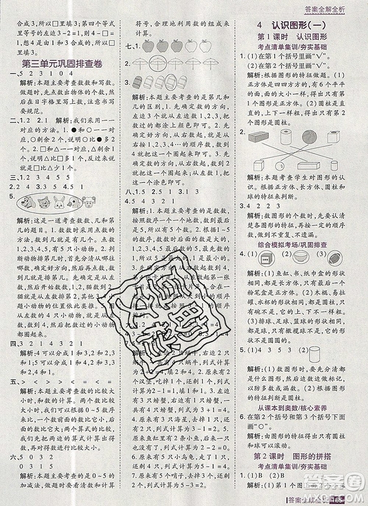 2019年考點(diǎn)集訓(xùn)與滿分備考一年級(jí)數(shù)學(xué)上冊人教版答案