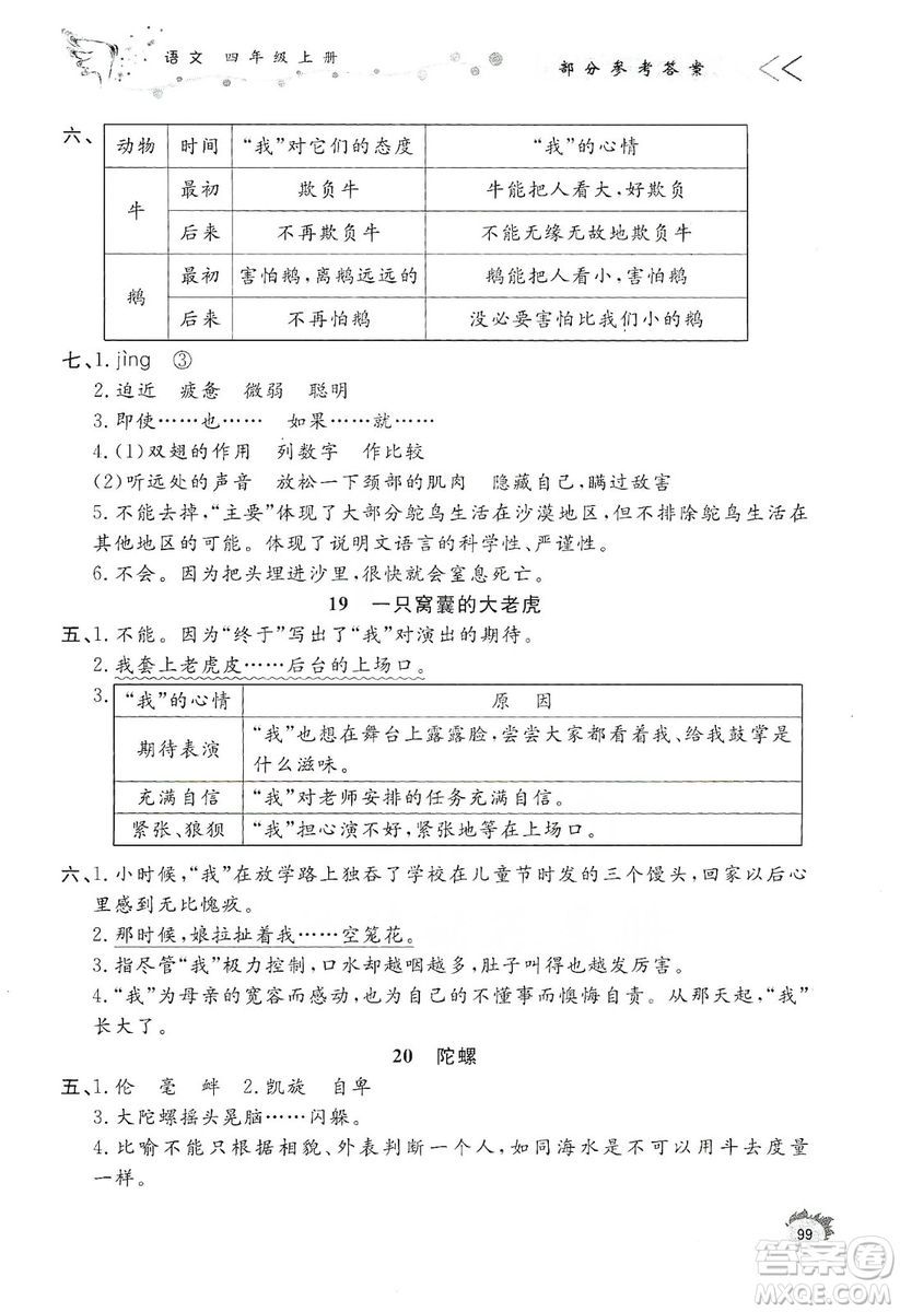 濟南出版社2019小學課外作業(yè)四年級語文上冊人教部編版答案