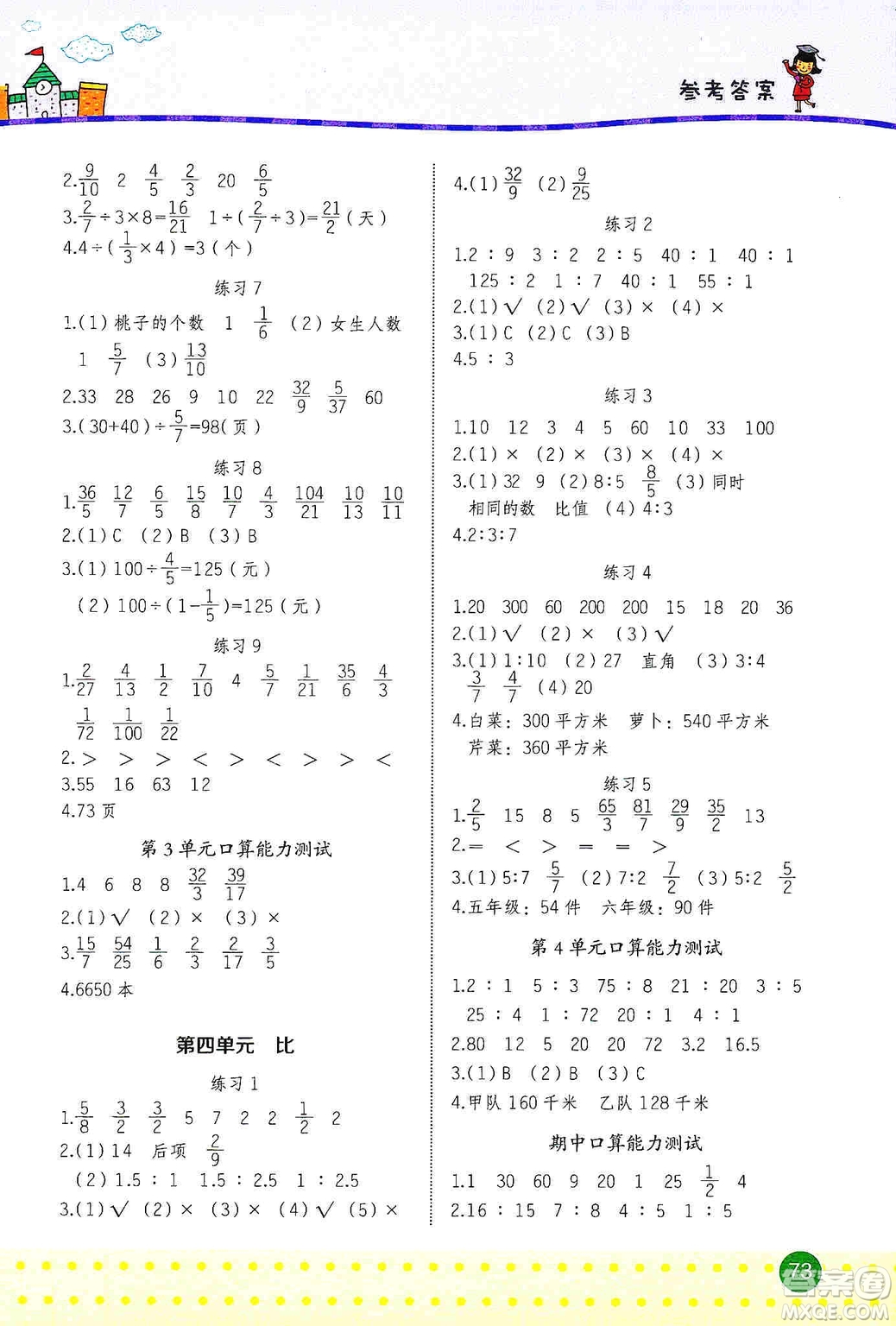 2019名師巧解小學(xué)生數(shù)學(xué)同步口算題卡應(yīng)用題六年級上冊人教版答案