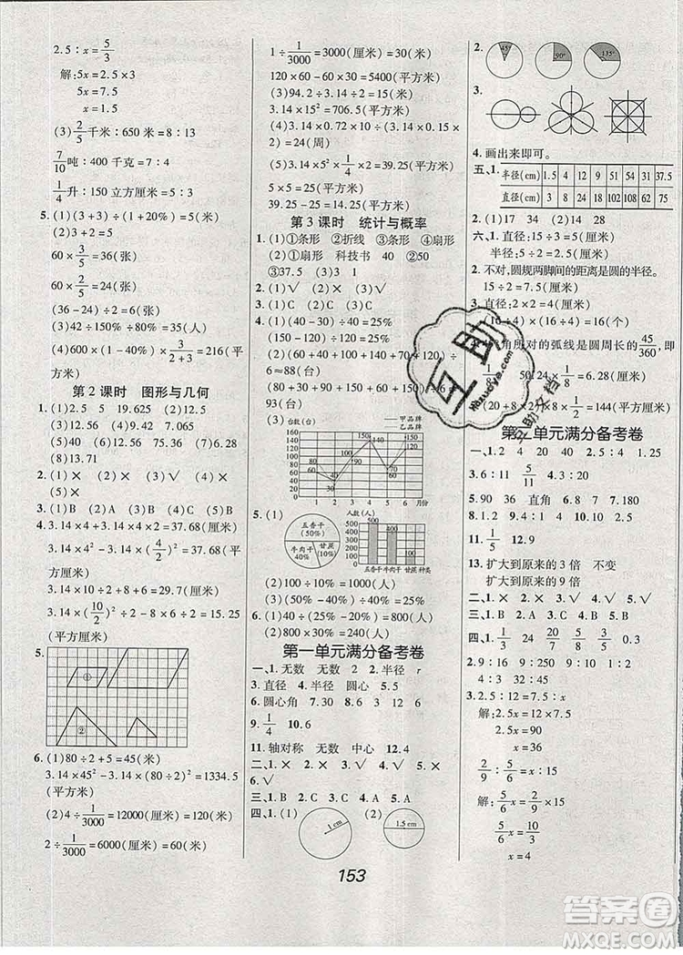 2019年冀教版全優(yōu)課堂考點(diǎn)集訓(xùn)與滿分備考六年級數(shù)學(xué)上冊答案