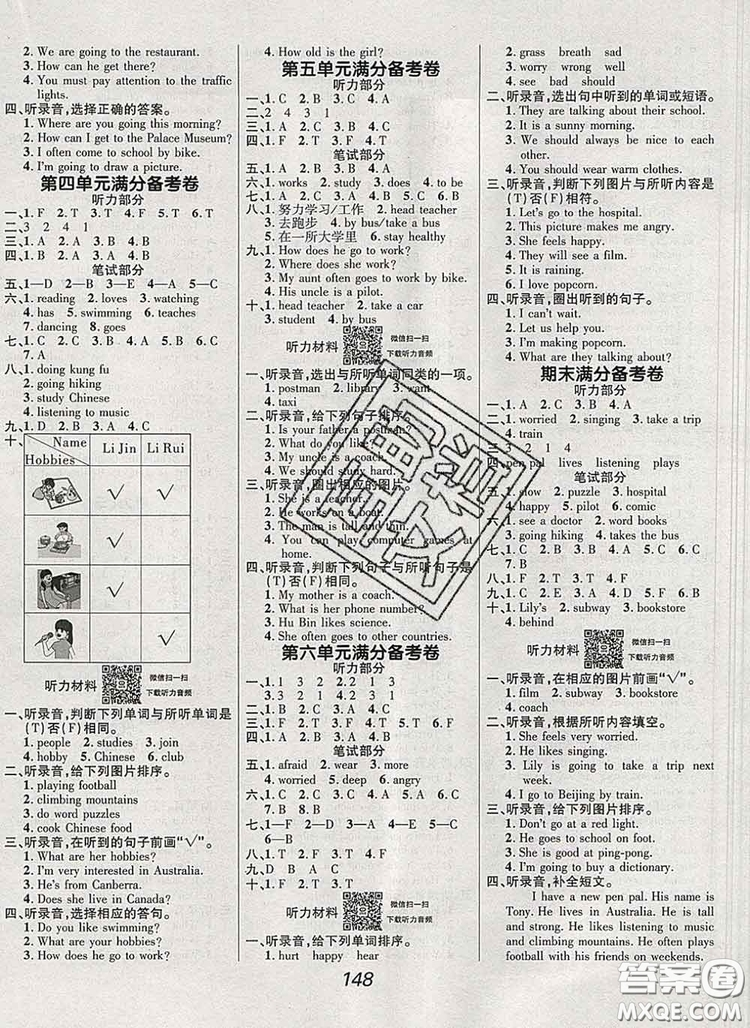 2019年人教版全優(yōu)課堂考點(diǎn)集訓(xùn)與滿分備考六年級英語上冊答案