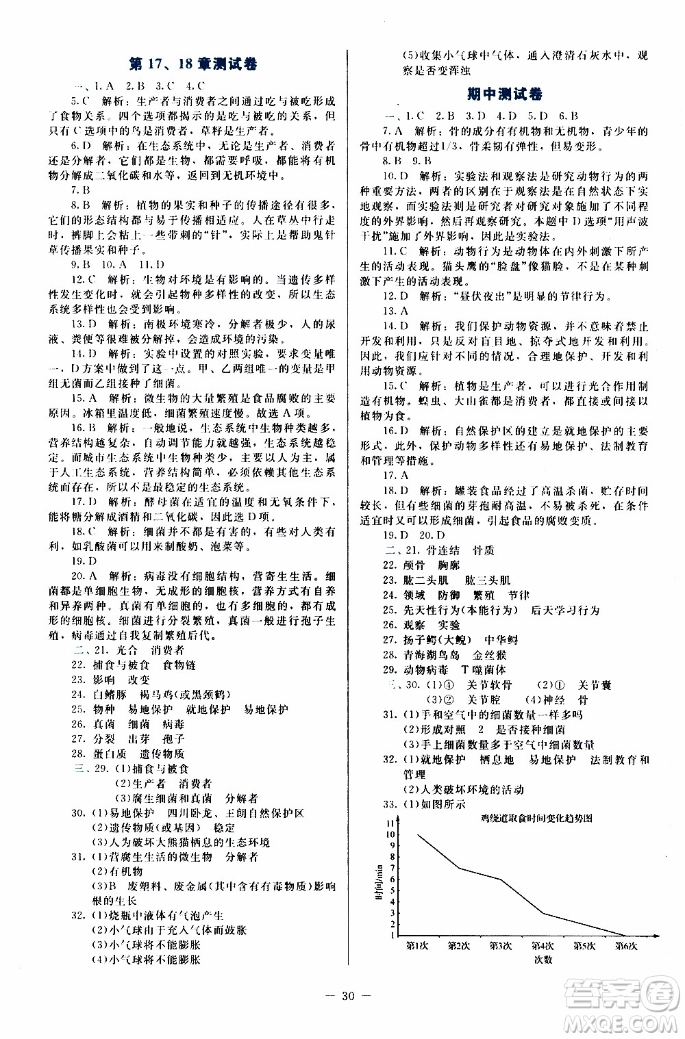 2019年課內(nèi)課外直通車生物八年級上冊北師大版福建專版參考答案