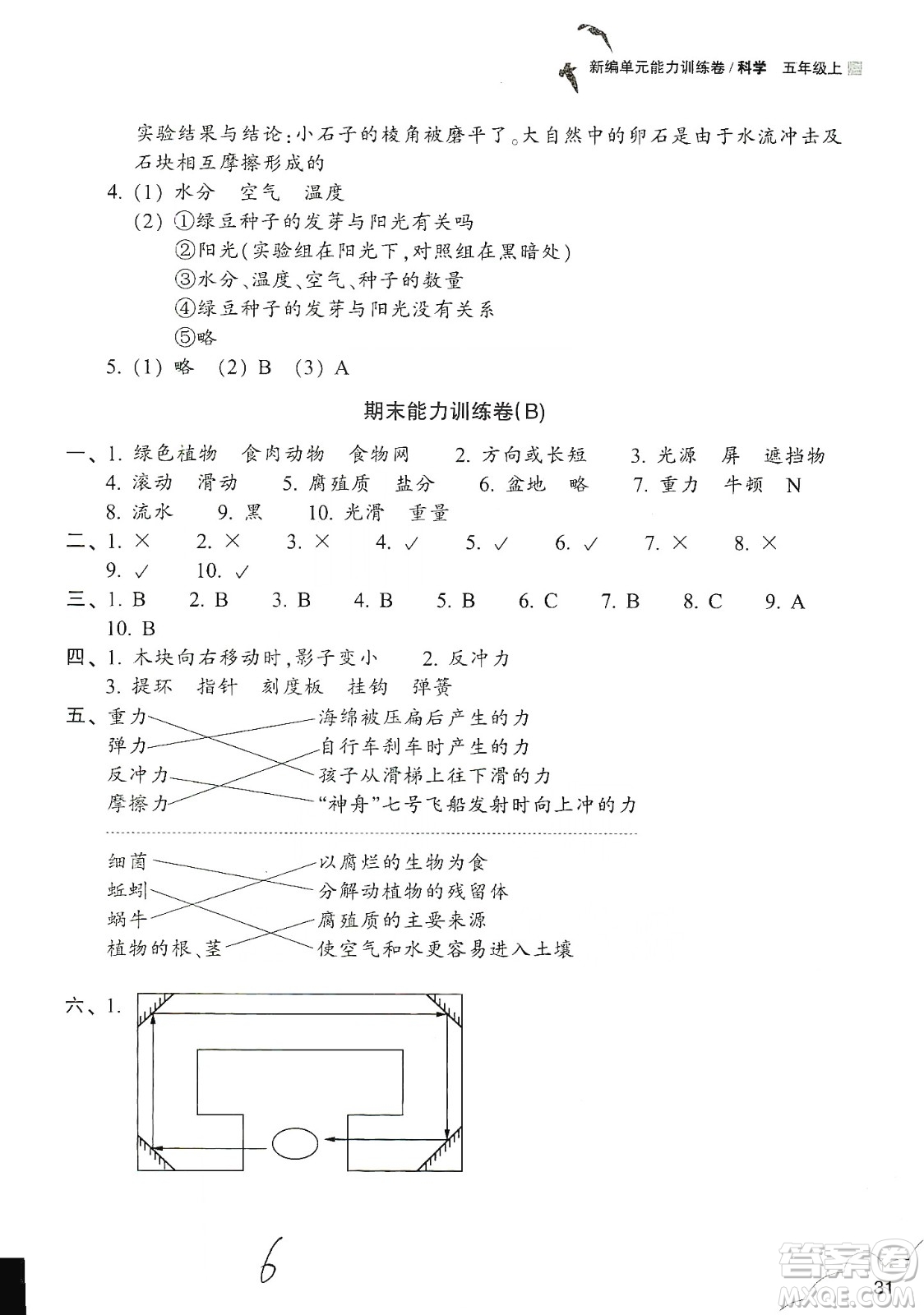 浙江教育出版社2019新編單元能力訓(xùn)練卷五年級(jí)科學(xué)上冊(cè)答案