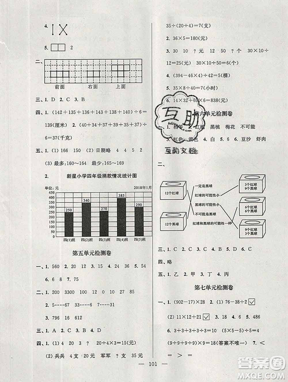 2019年超能學(xué)典各地期末試卷精選四年級(jí)數(shù)學(xué)上冊(cè)江蘇版答案