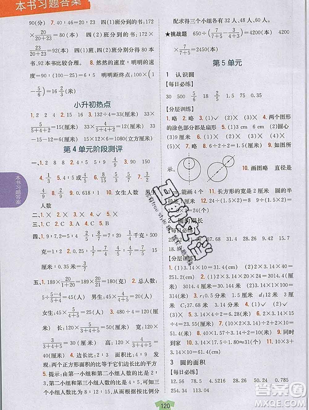 吉林人民出版社2019年小學(xué)教材全解讀六年級數(shù)學(xué)上冊青島版答案