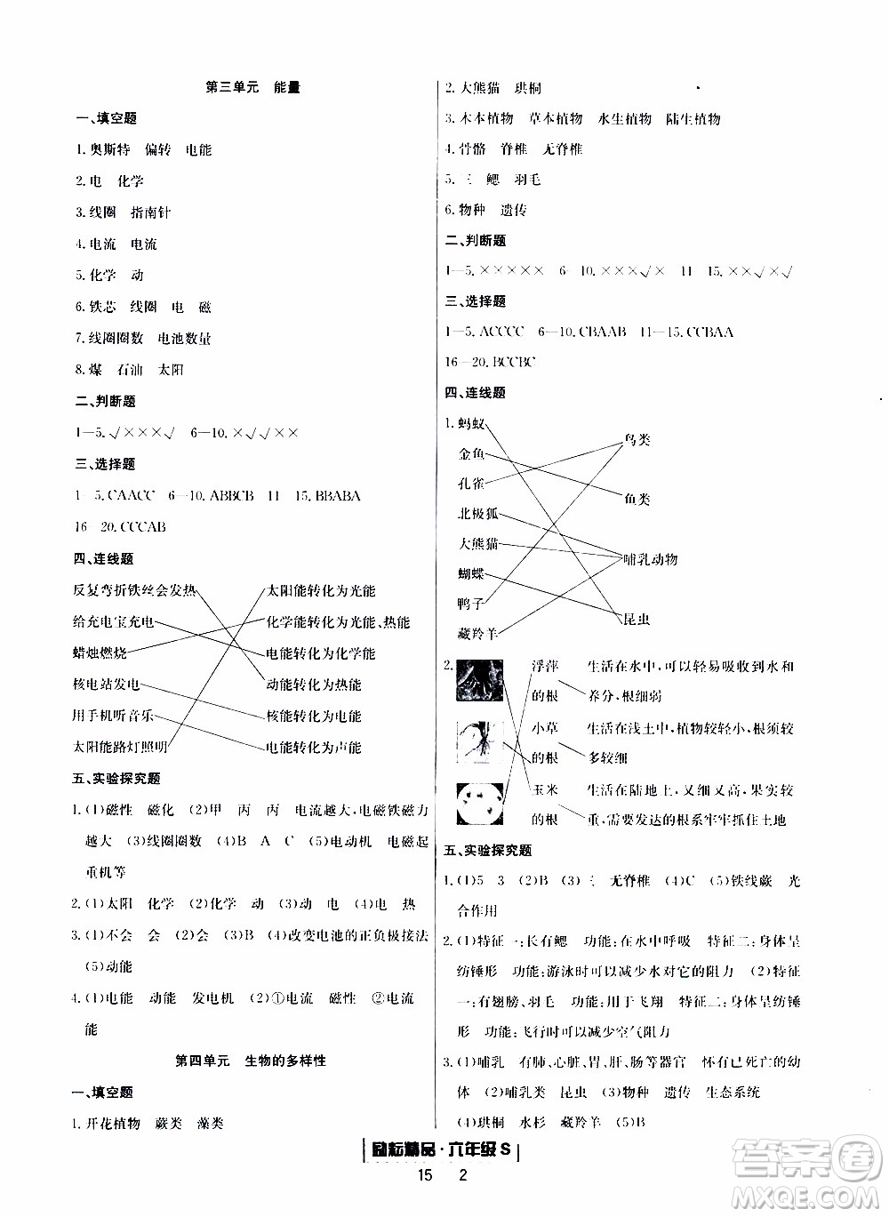 2019新版勵(lì)耘書(shū)業(yè)浙江期末科學(xué)六年級(jí)上冊(cè)教科版參考答案