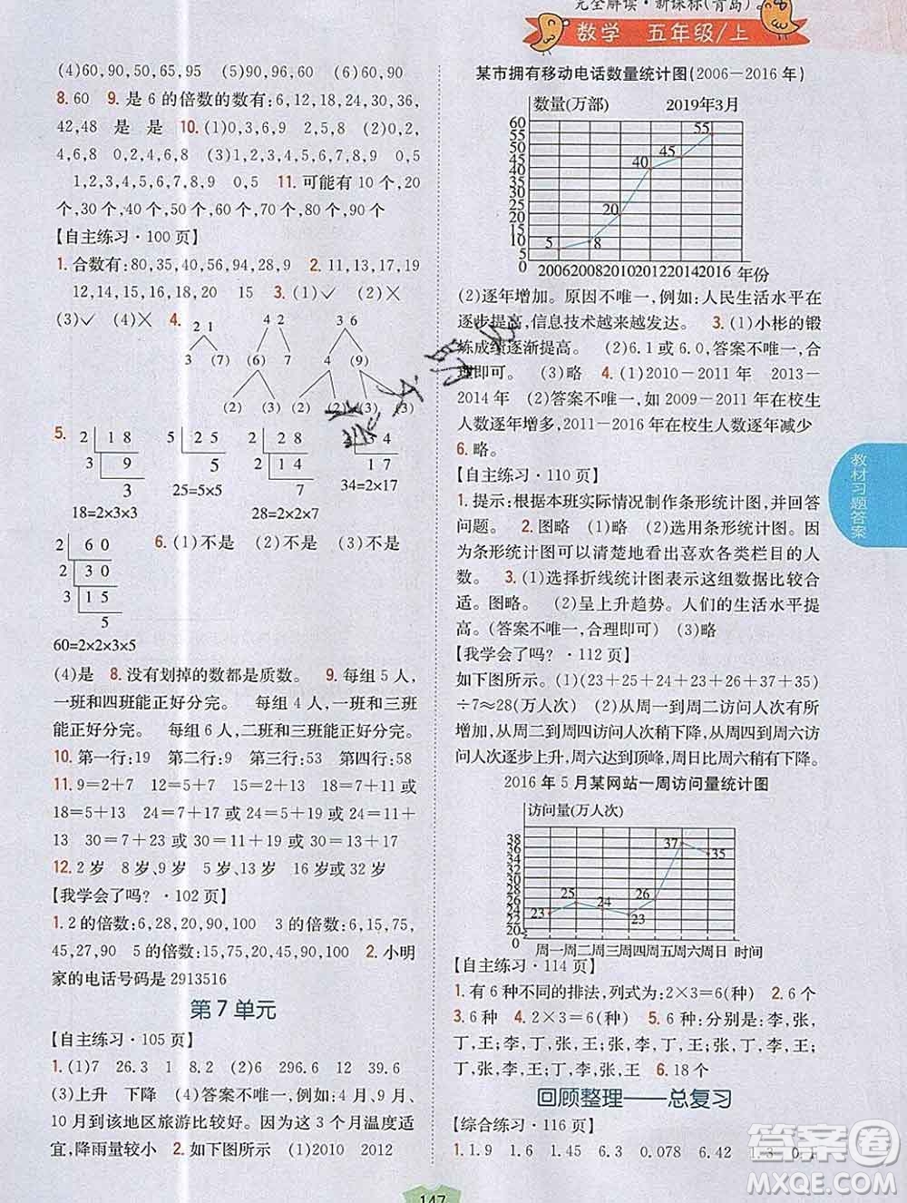 吉林人民出版社2019年小學(xué)教材全解讀五年級數(shù)學(xué)上冊青島版答案