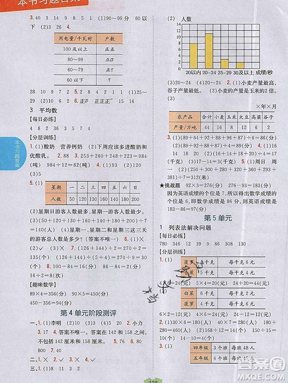 吉林人民出版社2019年小學(xué)教材全解讀四年級數(shù)學(xué)上冊江蘇版答案