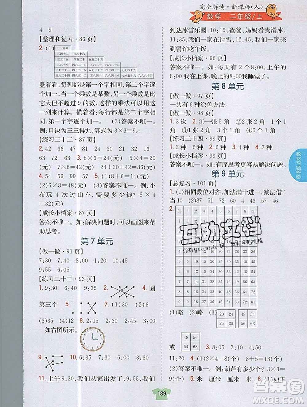 吉林人民出版社2019年小學(xué)教材全解讀二年級(jí)數(shù)學(xué)上冊(cè)人教版答案