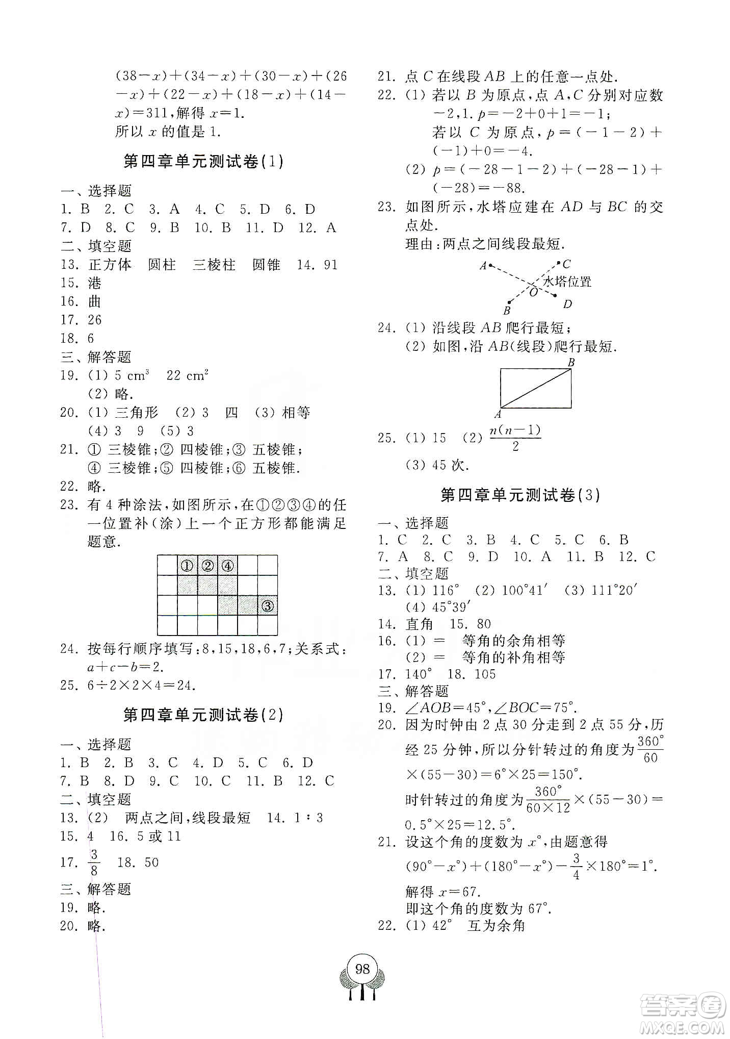 齊魯書社2019初中單元測試卷七年級數(shù)學上冊人教版答案