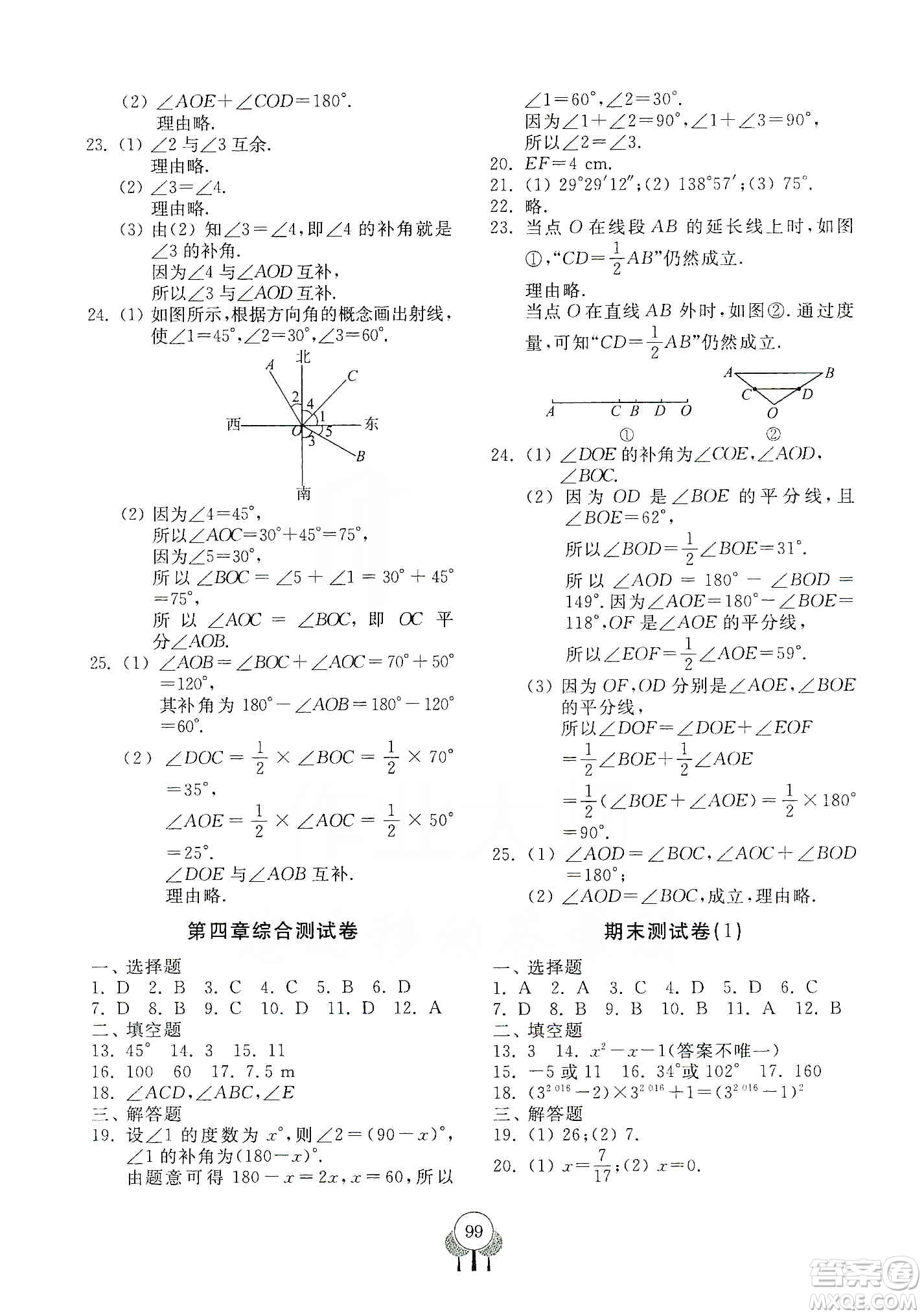 齊魯書社2019初中單元測試卷七年級數(shù)學上冊人教版答案