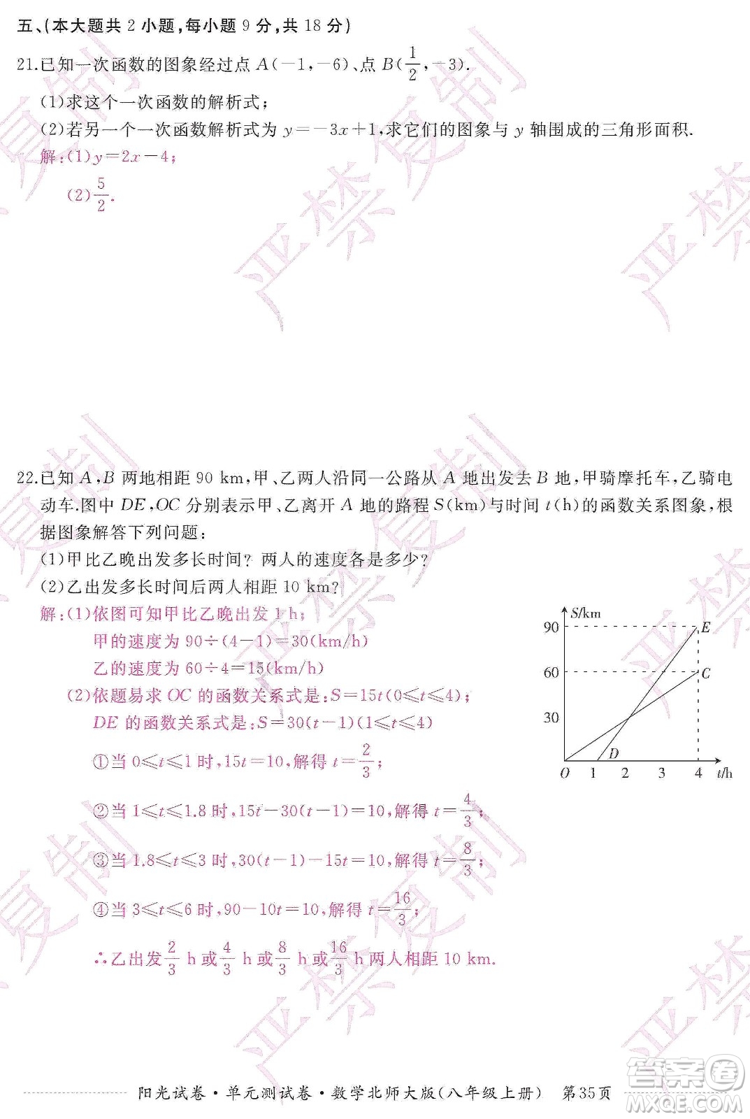 江西高校出版社2019陽光試卷單元測試卷八年級(jí)數(shù)學(xué)上冊北師大版答案