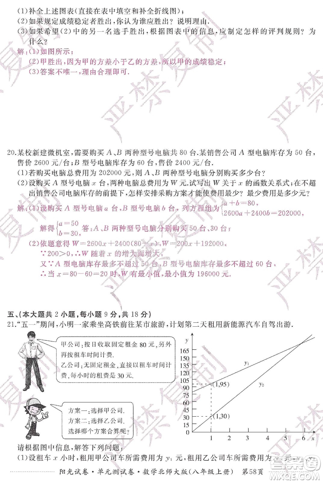 江西高校出版社2019陽光試卷單元測試卷八年級(jí)數(shù)學(xué)上冊北師大版答案