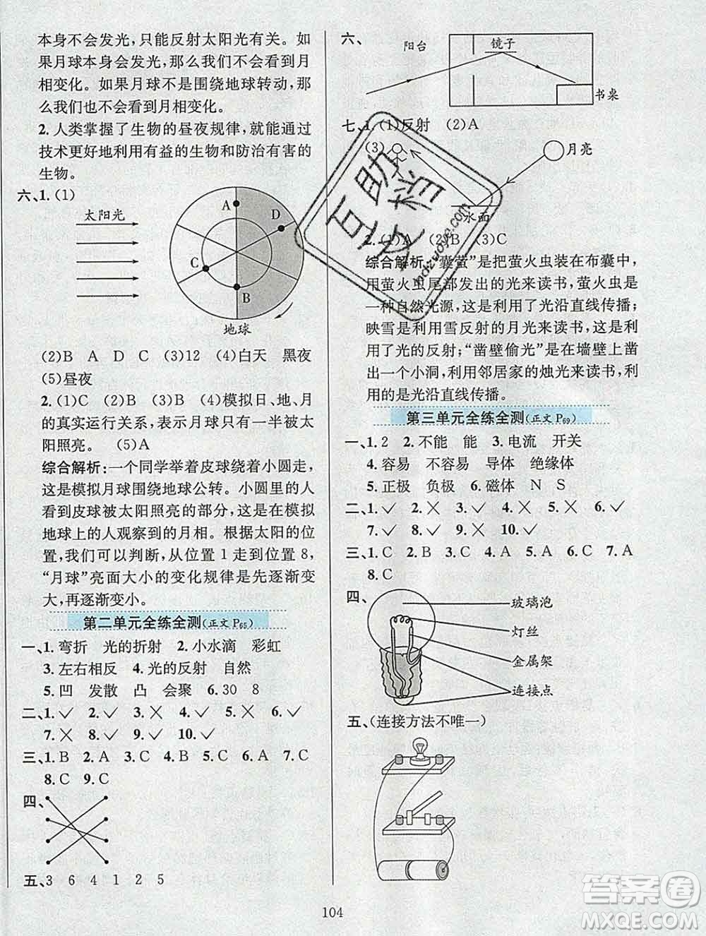 陜西人民教育出版社2019年小學(xué)教材全練五年級(jí)科學(xué)上冊江蘇版答案