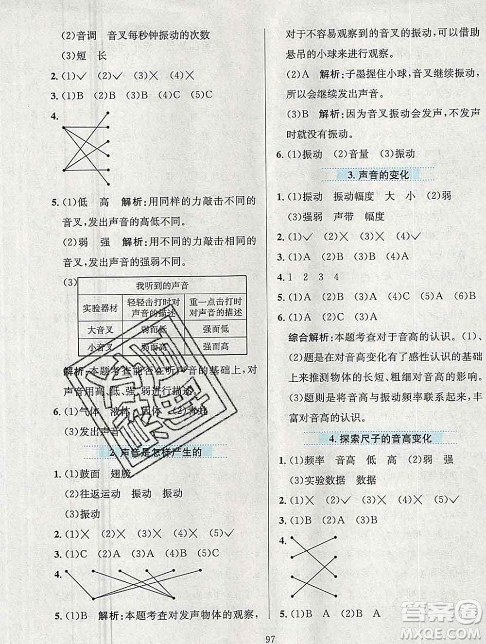 陜西人民教育出版社2019年小學教材全練四年級科學上冊教科版答案