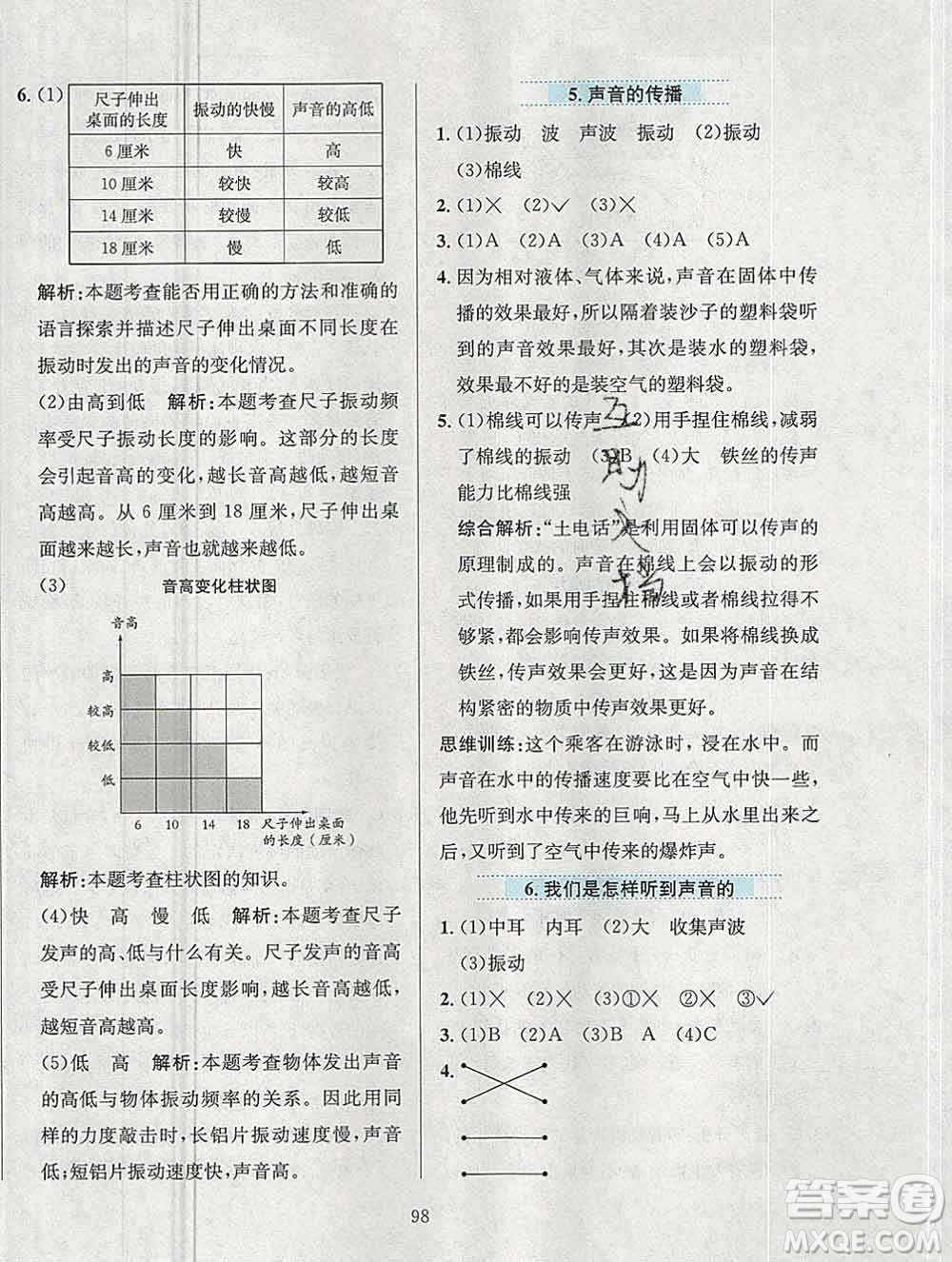 陜西人民教育出版社2019年小學教材全練四年級科學上冊教科版答案