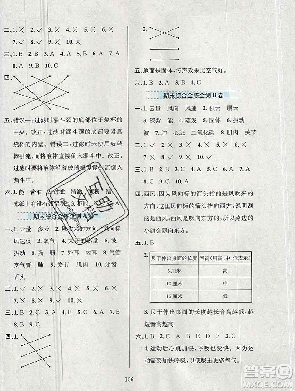 陜西人民教育出版社2019年小學教材全練四年級科學上冊教科版答案