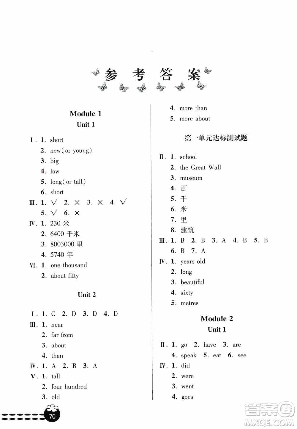 青島出版社2019金博士1課3練單元達(dá)標(biāo)測試題六年級英語上冊外研版答案