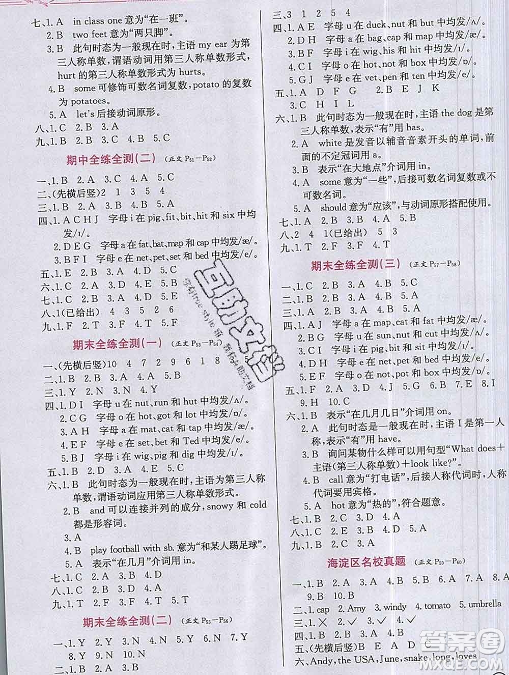 陜西人民教育出版社2019年小學(xué)教材全練三年級英語上冊人教版一起答案