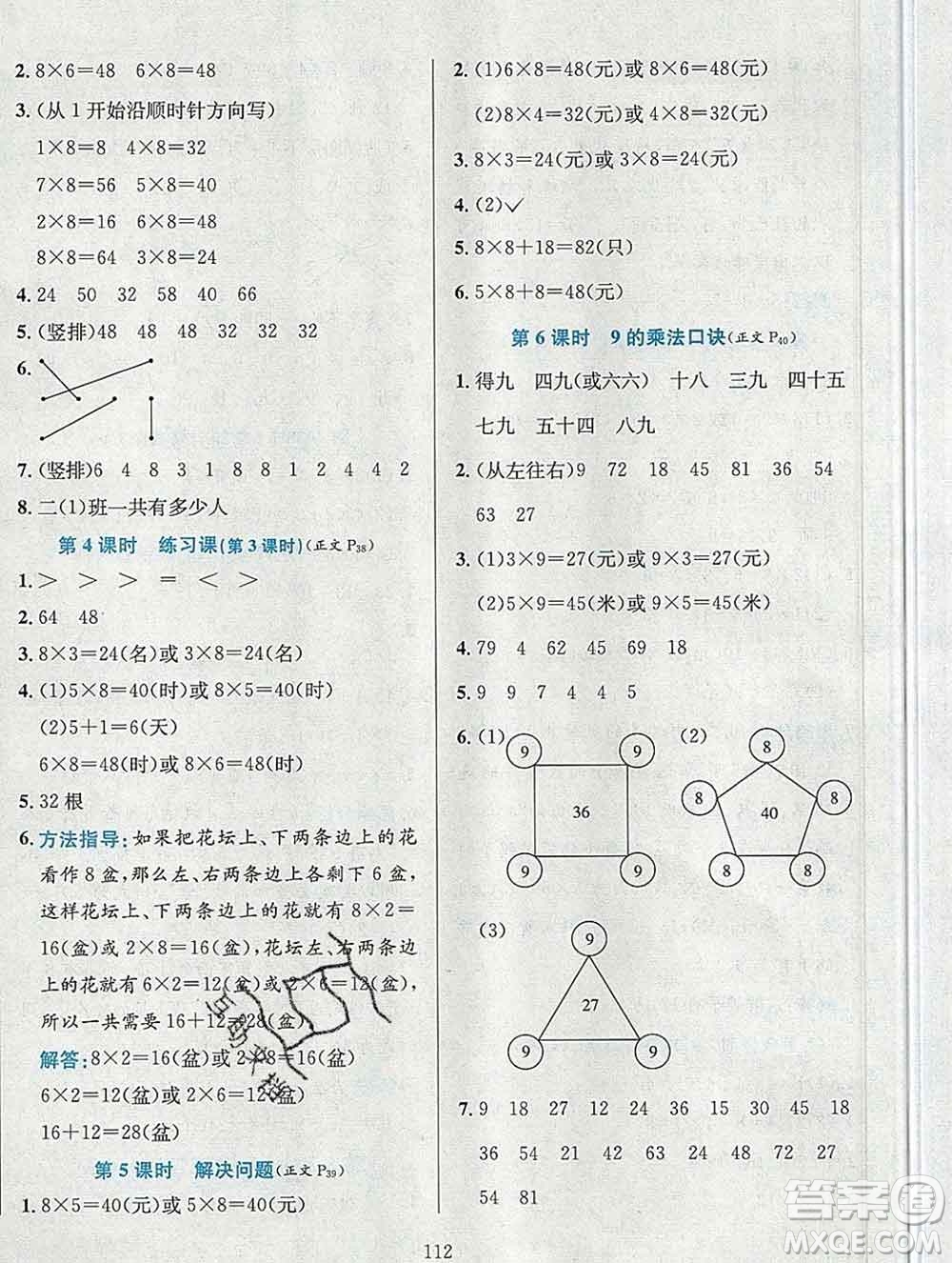 陜西人民教育出版社2019年小學(xué)教材全練二年級(jí)數(shù)學(xué)上冊(cè)人教版答案