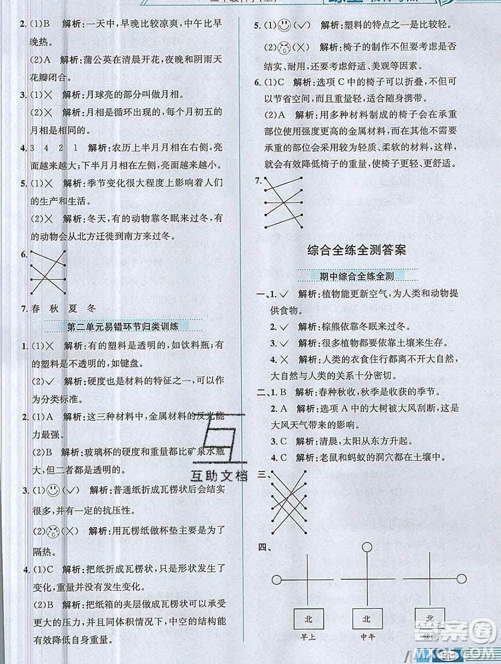 陜西人民教育出版社2019年小學(xué)教材全練二年級(jí)科學(xué)上冊(cè)教科版答案