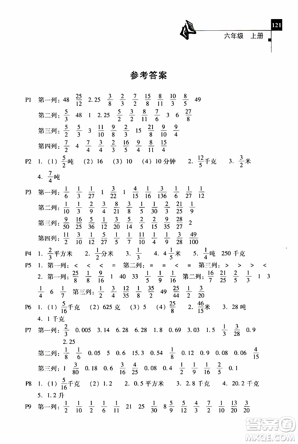 2019年一線名師口算應(yīng)用題天天練一本全六年級上冊參考答案