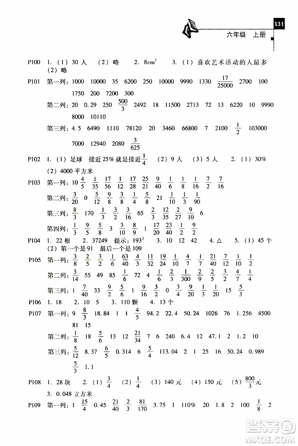 2019年一線名師口算應(yīng)用題天天練一本全六年級上冊參考答案