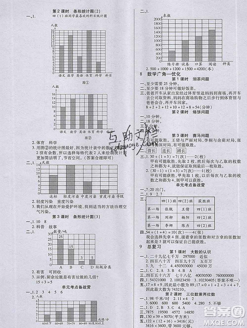 沈陽出版社2019秋優(yōu)秀三好生四年級數(shù)學(xué)上冊人教版A版答案