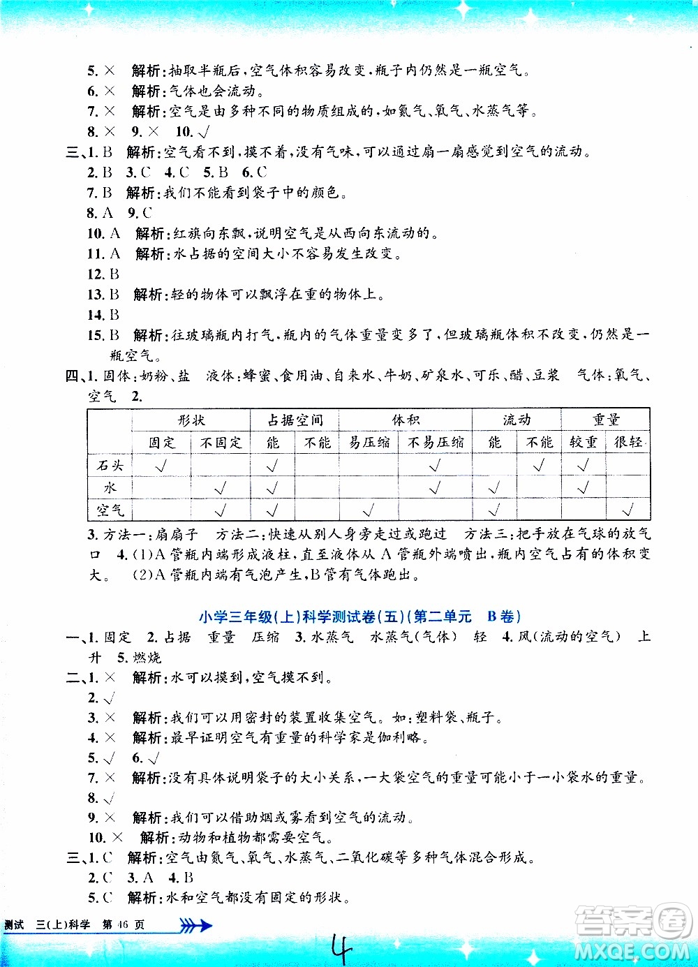 孟建平系列叢書2019年小學單元測試科學三年級上冊J教科版參考答案