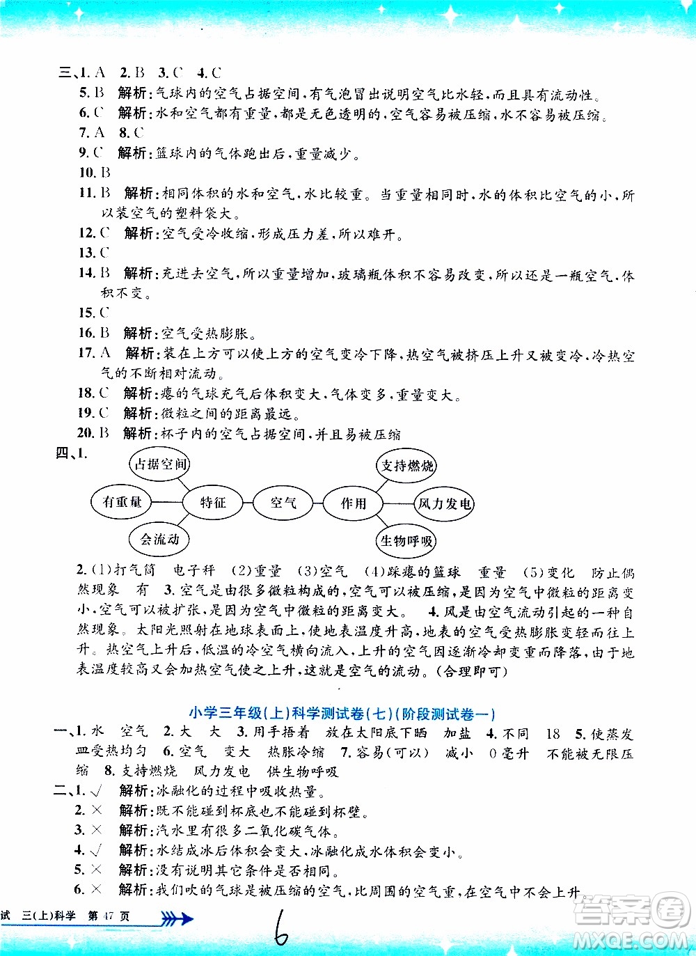 孟建平系列叢書2019年小學單元測試科學三年級上冊J教科版參考答案