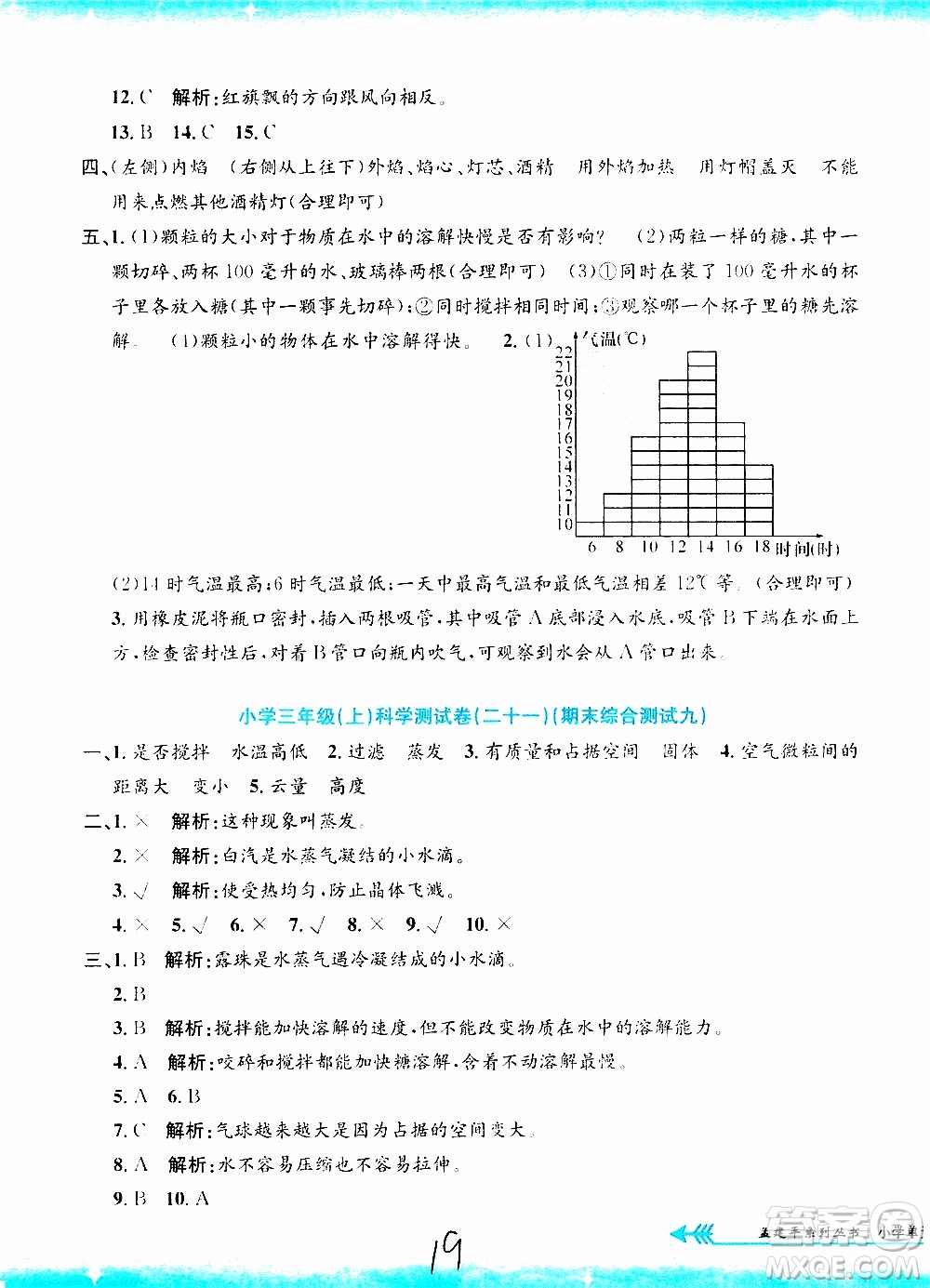 孟建平系列叢書2019年小學單元測試科學三年級上冊J教科版參考答案