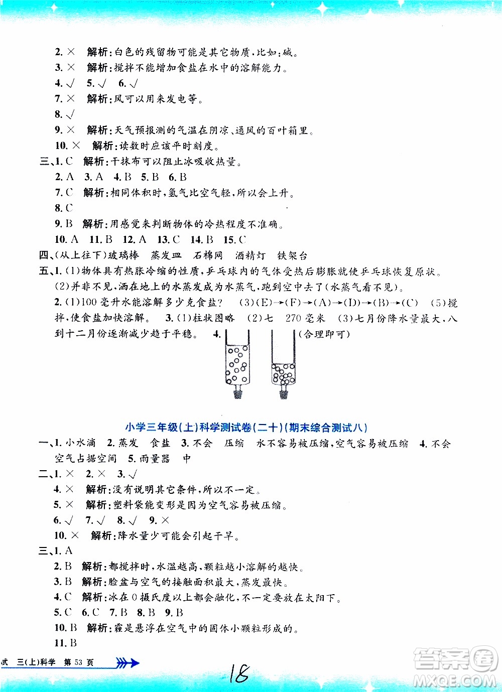 孟建平系列叢書2019年小學單元測試科學三年級上冊J教科版參考答案