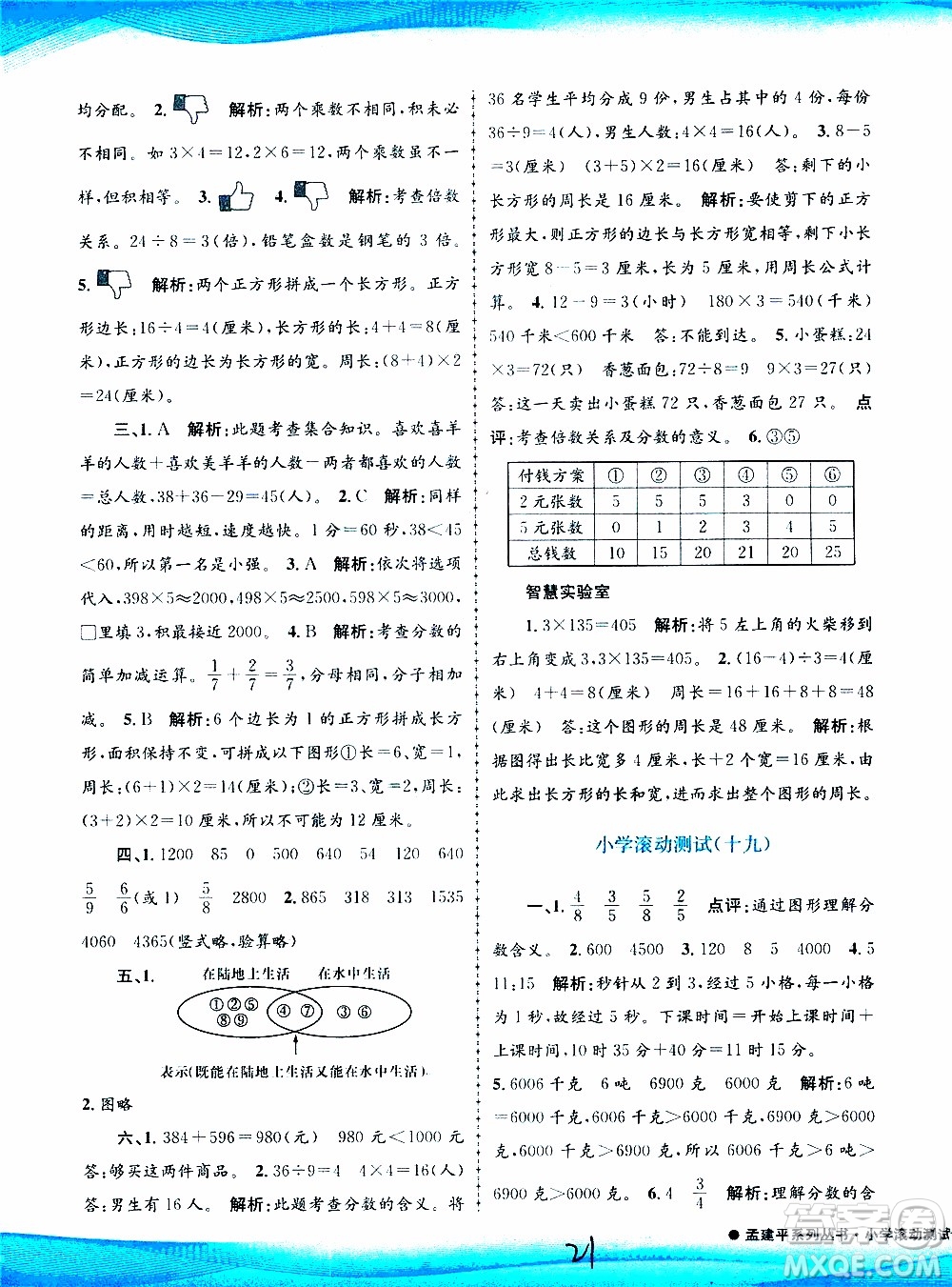 孟建平系列叢書2019年小學滾動測試數(shù)學三年級上冊R人教版參考答案