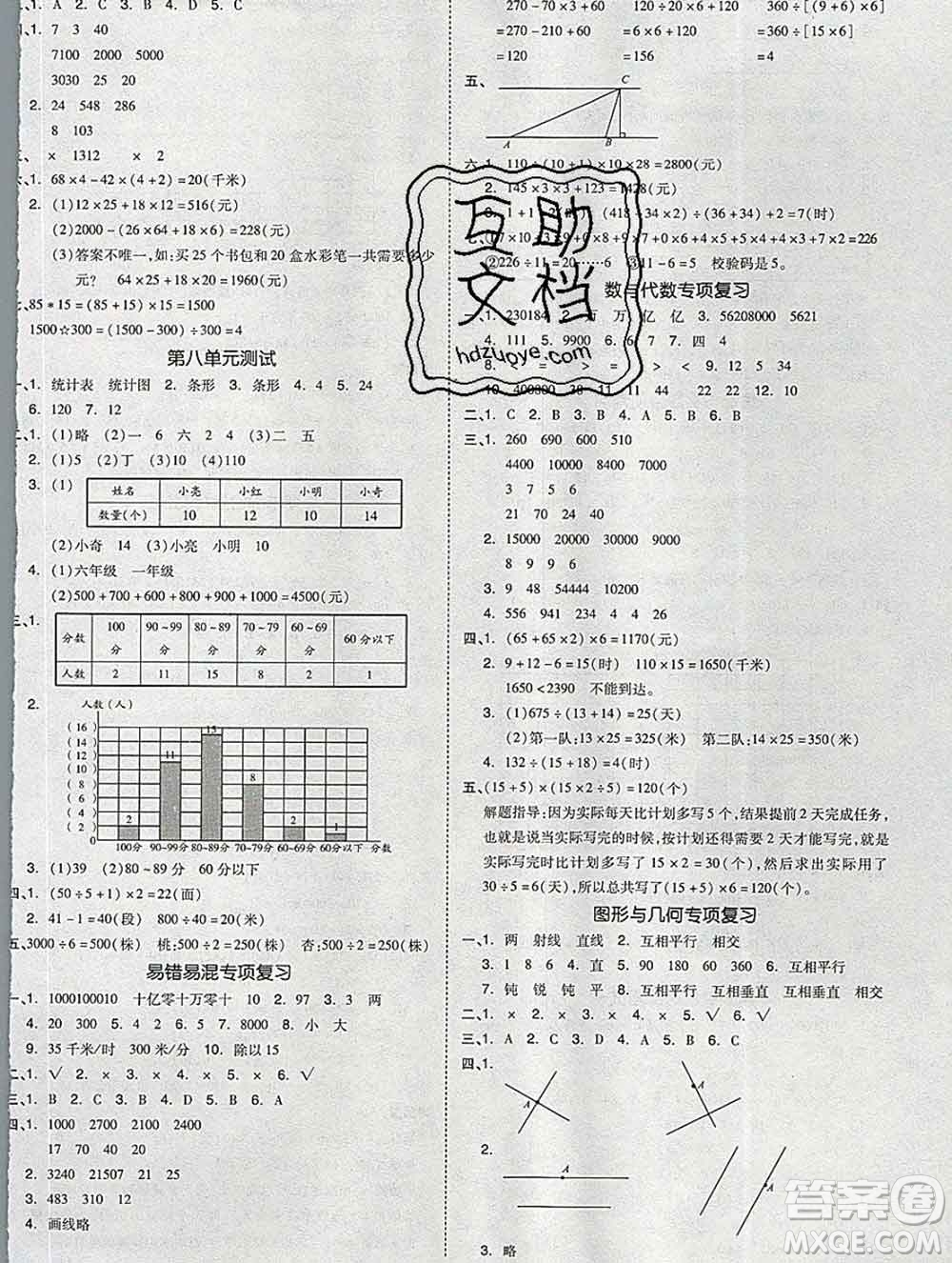 全品小復(fù)習(xí)小學(xué)數(shù)學(xué)四年級(jí)上冊(cè)青島版2019秋新版答案