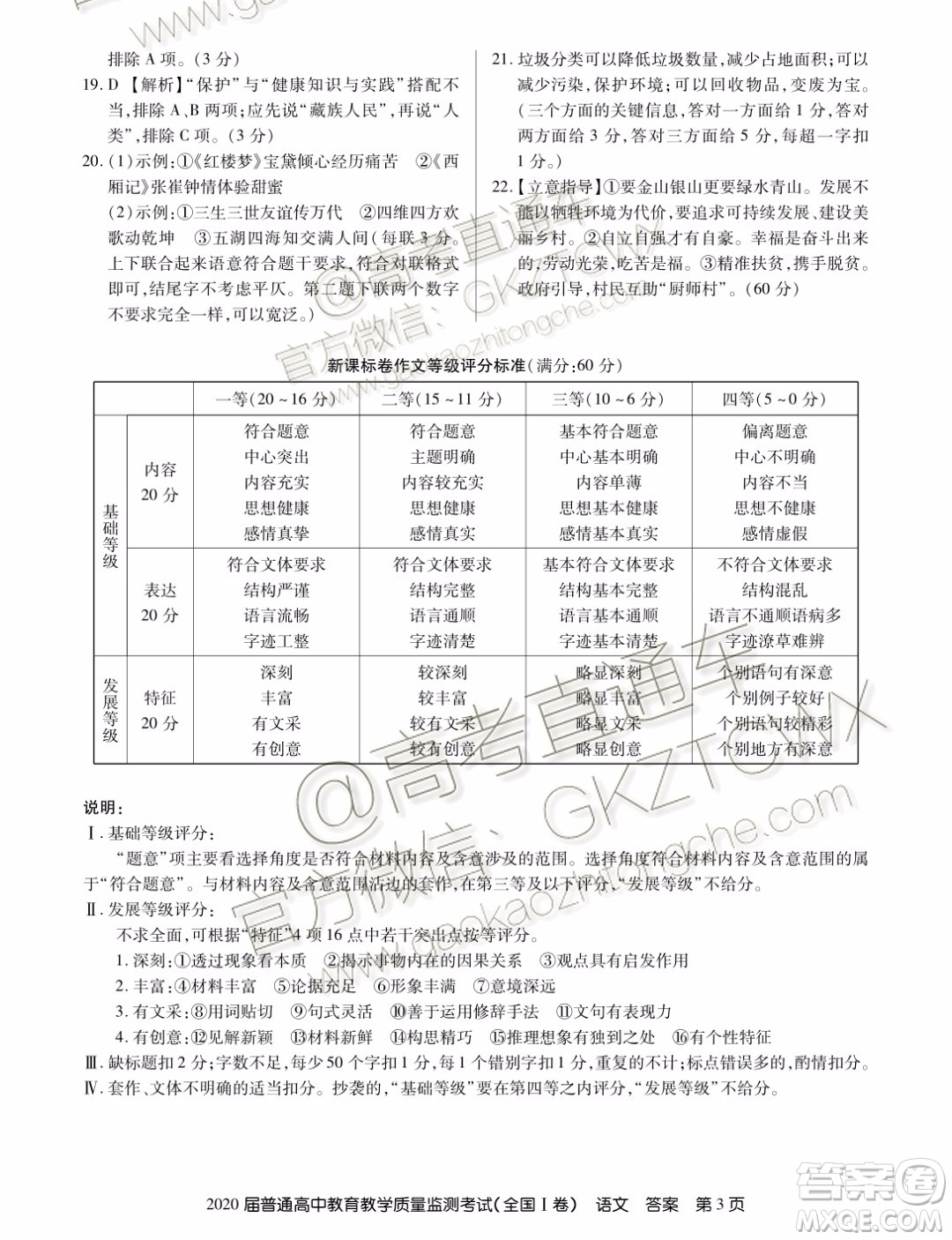 2020屆百校聯(lián)盟高三11月聯(lián)考全國I卷語文試題及參考答案