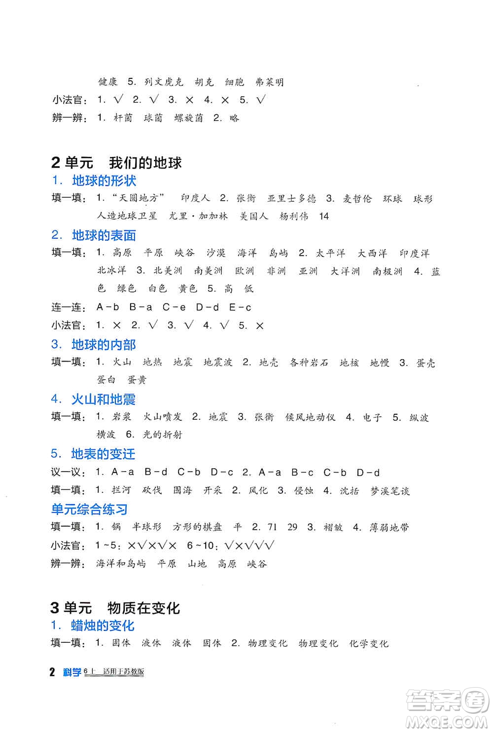 四川教育出版社2019新課標(biāo)小學(xué)生學(xué)習(xí)實(shí)踐園地六年級科學(xué)上冊蘇科版答案