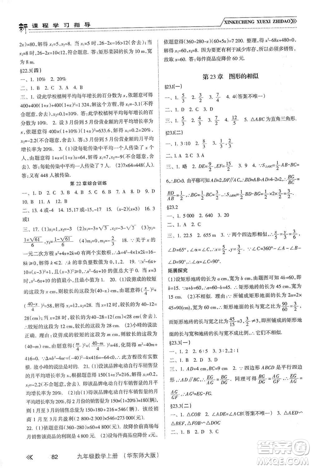 南方出版社2019新課程學(xué)習(xí)指導(dǎo)九年級數(shù)學(xué)上冊華東師大版答案