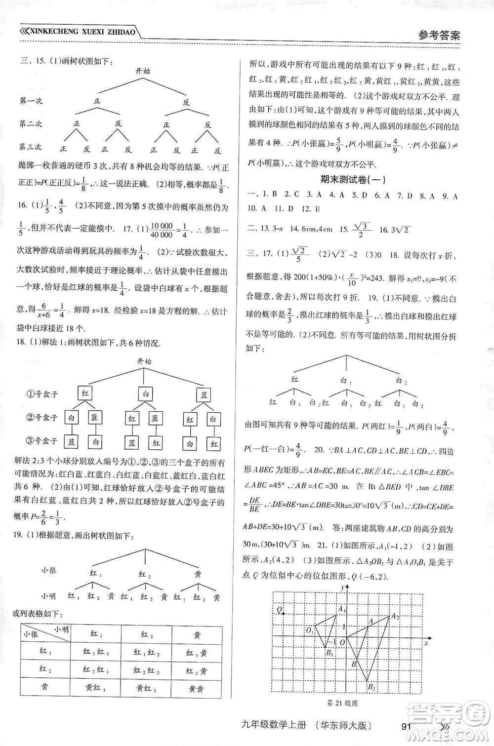 南方出版社2019新課程學(xué)習(xí)指導(dǎo)九年級數(shù)學(xué)上冊華東師大版答案