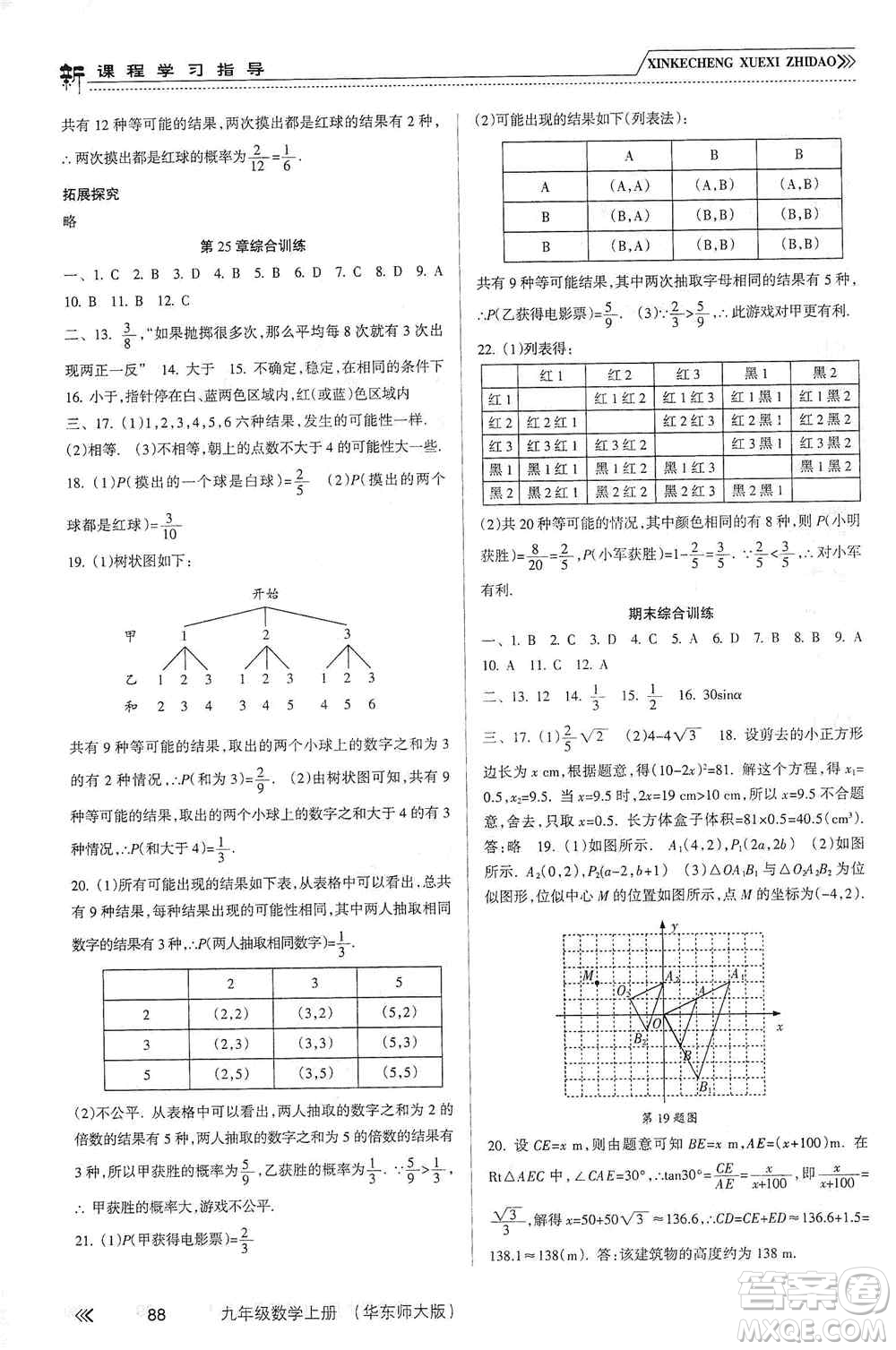 南方出版社2019新課程學(xué)習(xí)指導(dǎo)九年級數(shù)學(xué)上冊華東師大版答案