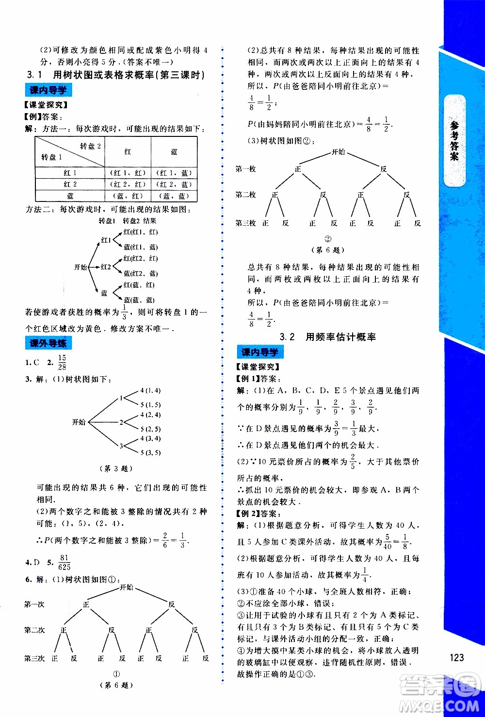 2019年課內(nèi)課外直通車(chē)數(shù)學(xué)九年級(jí)上冊(cè)北師大版參考答案