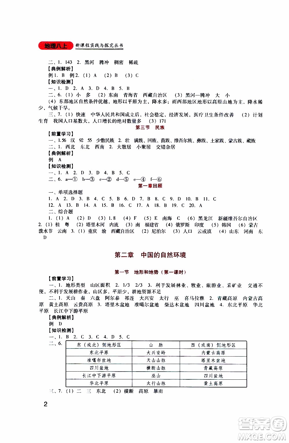 2019年新課程實(shí)踐與探究叢書地理八年級(jí)上冊(cè)人教版參考答案