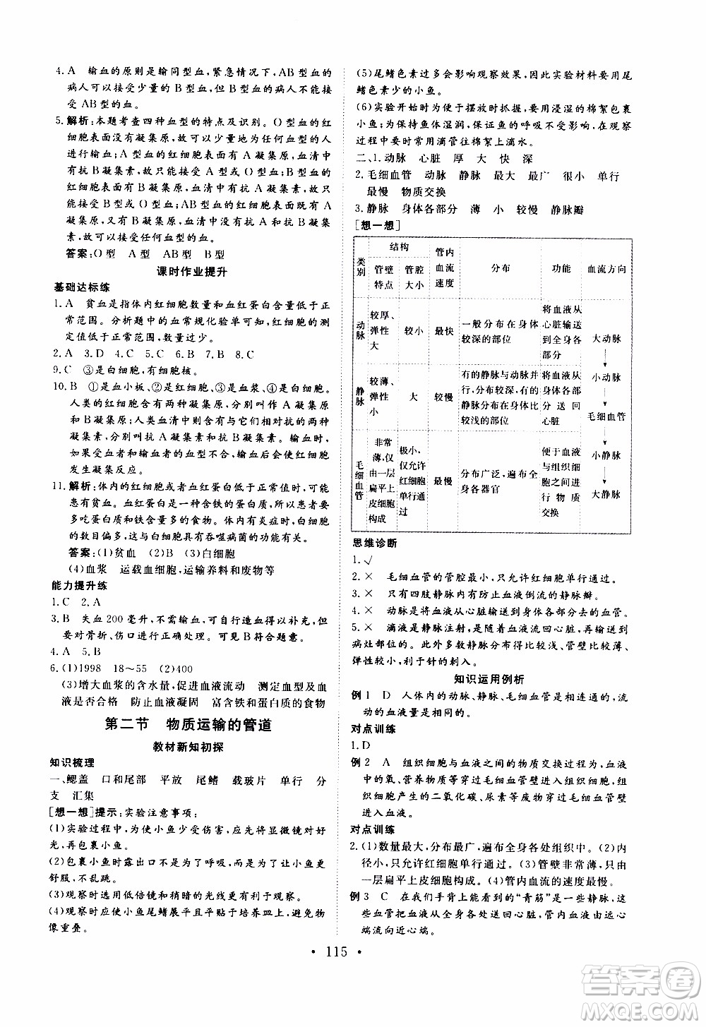 2019年新動(dòng)力課堂與檢測生物學(xué)七年級(jí)上冊(cè)參考答案