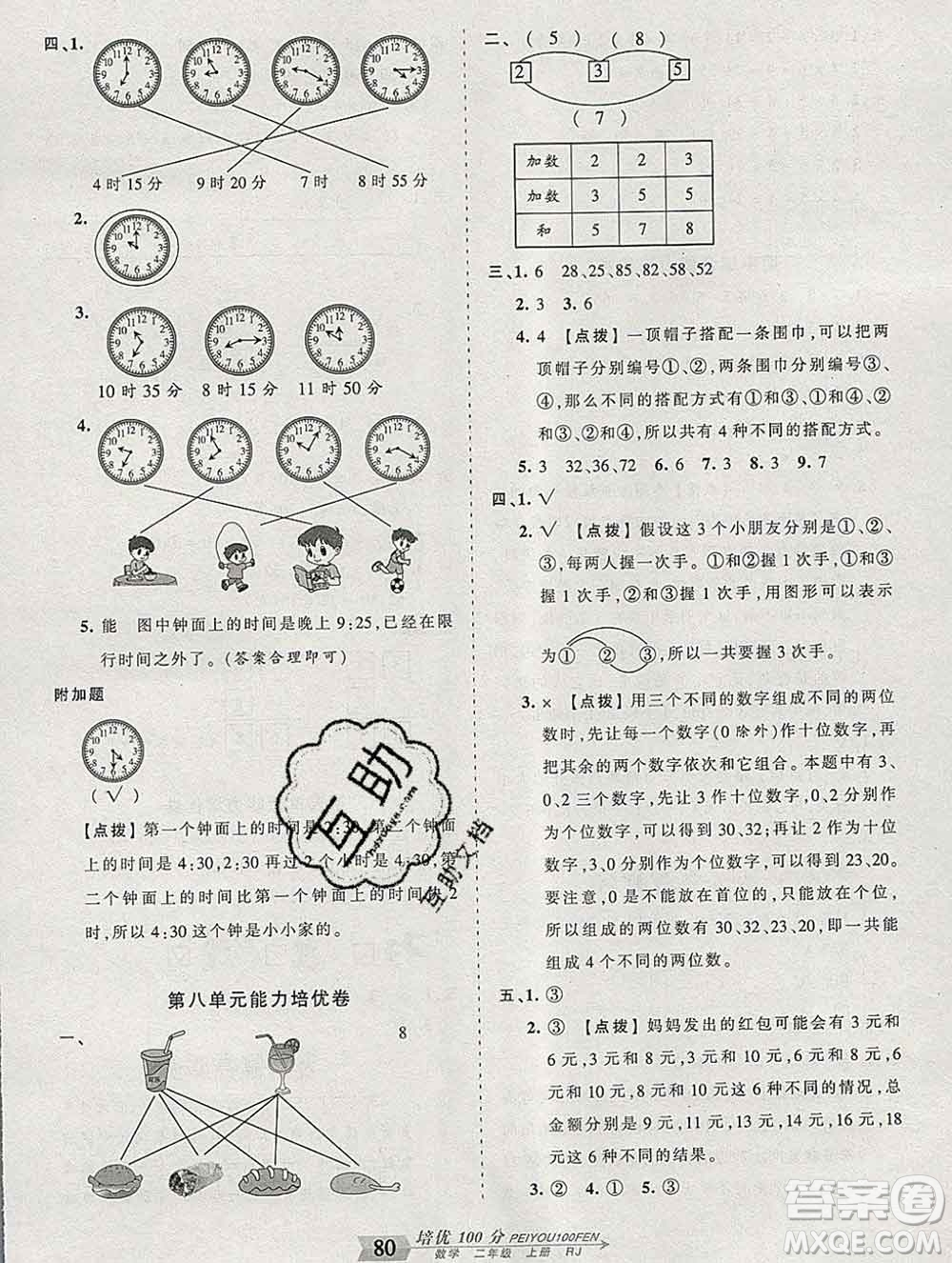 2019秋人教版王朝霞培優(yōu)100分二年級(jí)數(shù)學(xué)上冊(cè)答案