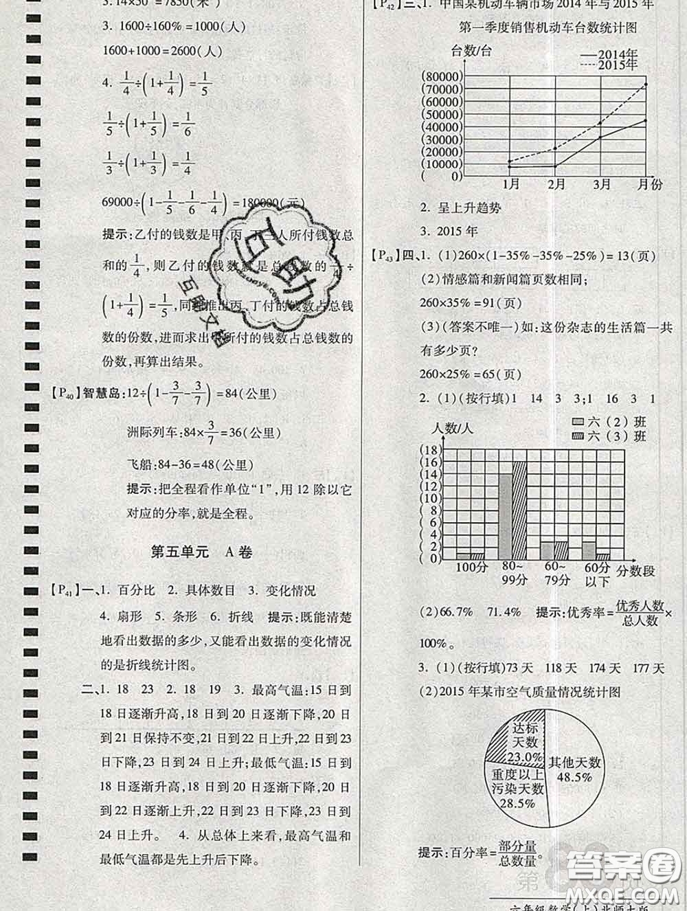 開(kāi)明出版社2019新版六年級(jí)數(shù)學(xué)上冊(cè)北師版萬(wàn)向思維最新AB卷答案