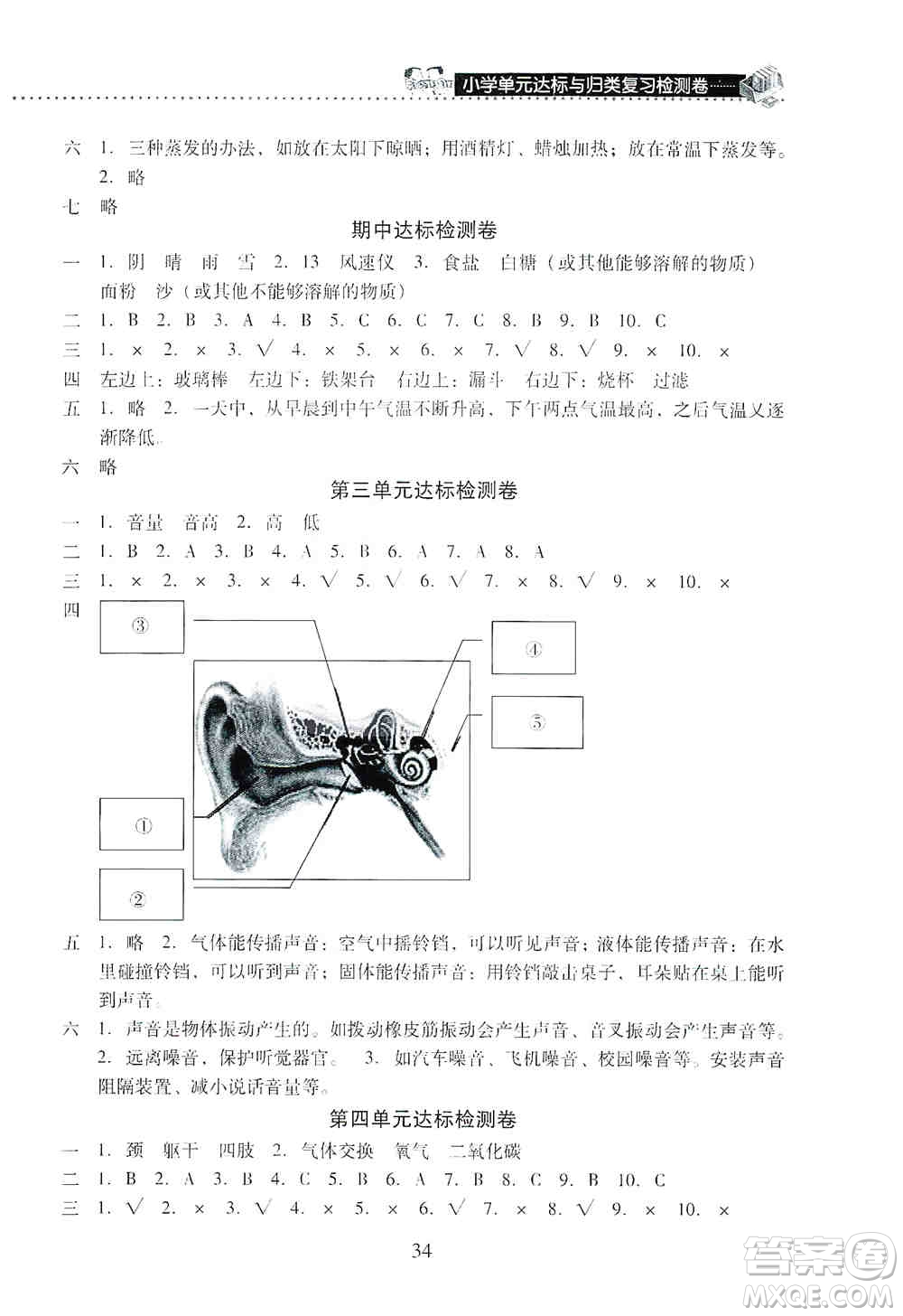 晨光出版社2019晨光全優(yōu)小學(xué)單元達(dá)標(biāo)與歸類復(fù)習(xí)檢測(cè)卷四年級(jí)科學(xué)上冊(cè)教科版答案