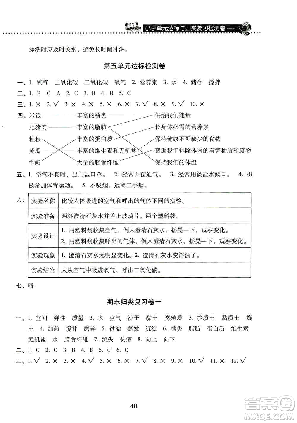 晨光出版社2019晨光全優(yōu)小學(xué)單元達(dá)標(biāo)與歸類復(fù)習(xí)檢測卷三年級科學(xué)上冊蘇科版答案