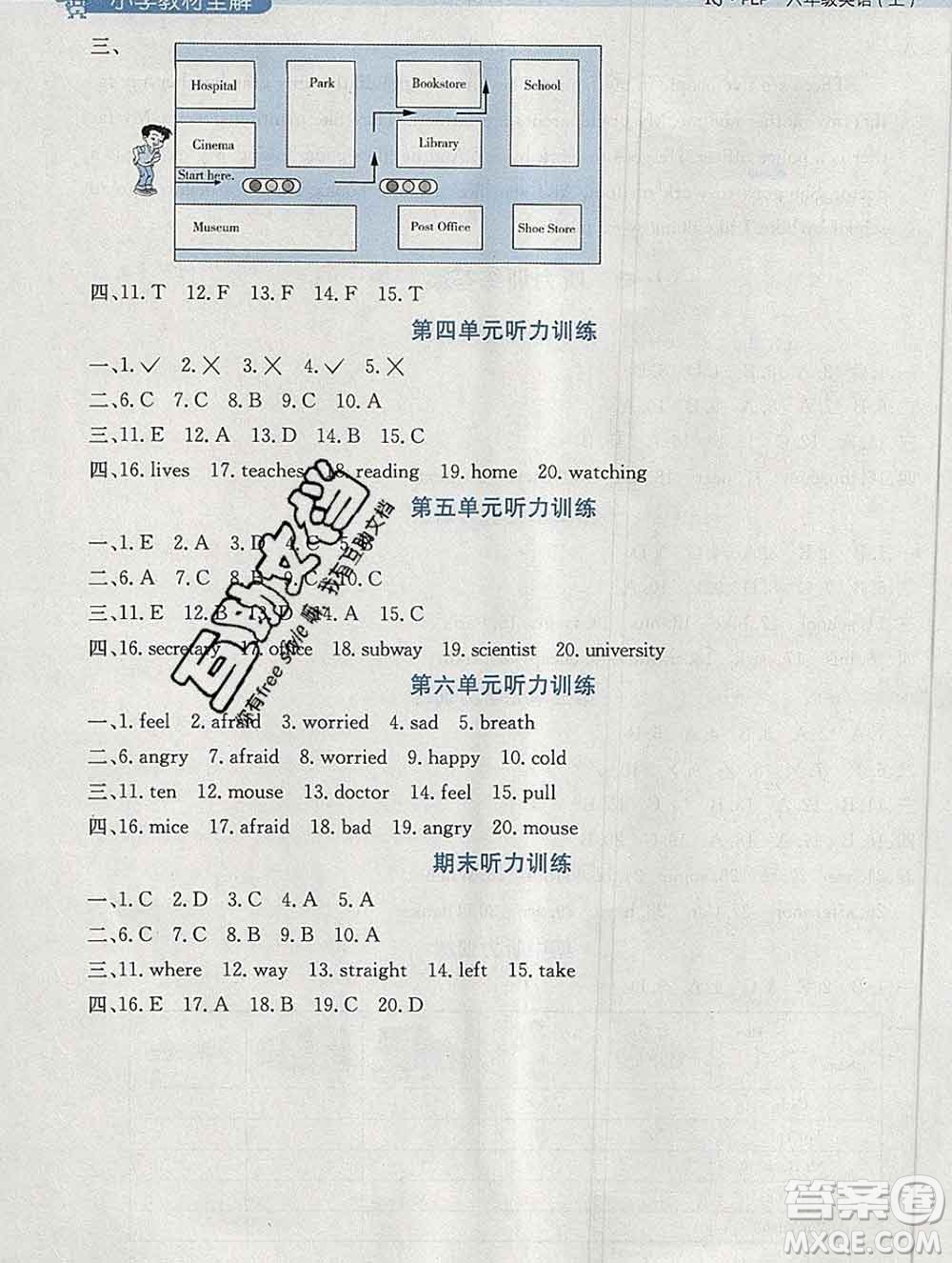 陜西人民教育出版社2019秋小學(xué)教材全解六年級英語上冊人教版三起答案